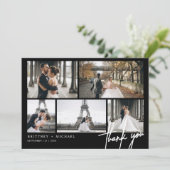 Handgeschriebenes, modernes Foto Collage Schwarz Dankeskarte (Stehend Vorderseite)