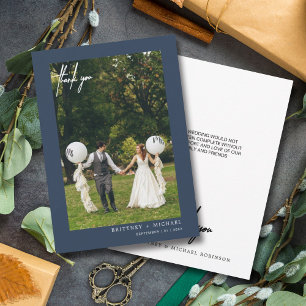 Handgeschriebenes modernes Foto Dusty Navy Blue Dankeskarte