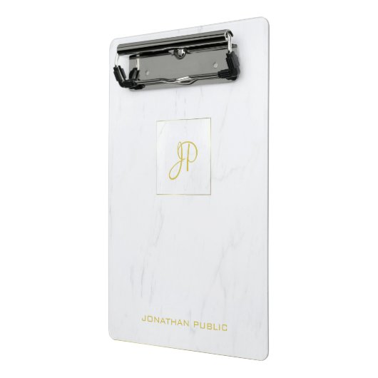 Handgeschriebenes Monogram Marble Gold Moderne Ele Mini Klemmbrett (Gewinkelt2)