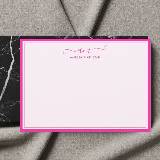 Handgeschriebenes Monogramm Lebendiges Rosa Mitteilungskarte