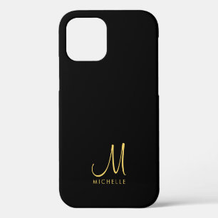 Handgeschriebenes Monogramm Name Schwarz & Gold Ma iPhone 12 Pro Hülle