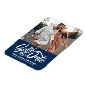 Handgeschriebenes Navy Blue Foto Save the Date Magnet (Linke Seite)