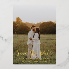 Handgeschriebenes Overlay-Foto Save the Date Gold Folieneinladung