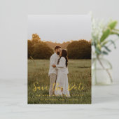 Handgeschriebenes Overlay-Foto Save the Date Gold Folieneinladung (Stehend vorne)