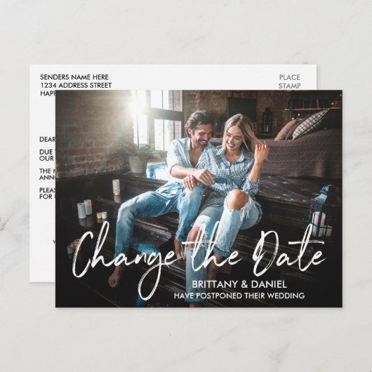 Handgeschriebenes Pinselskript ändern das Date-Fot Postkarte (Vorne/Hinten)