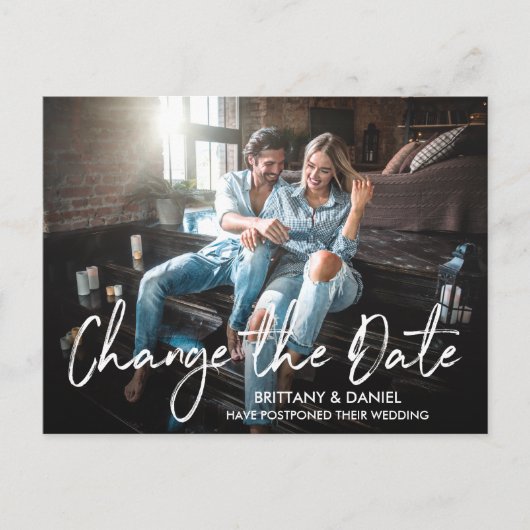 Handgeschriebenes Pinselskript ändern das Date-Fot Postkarte (Vorderseite)