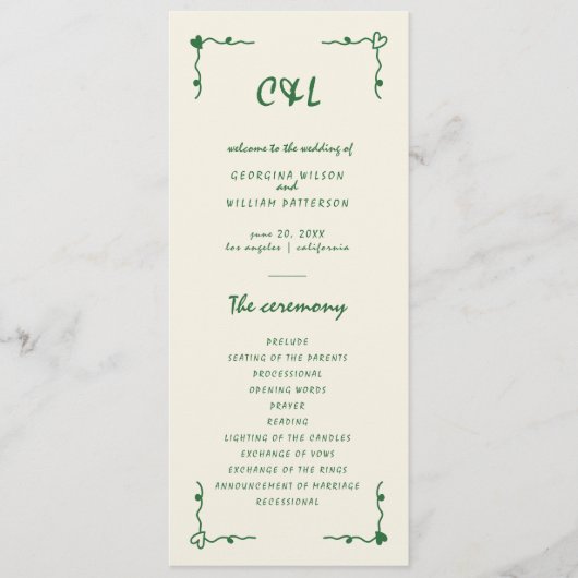 Handgeschriebenes Programm für den grünen Flachbil (Vorderseite)