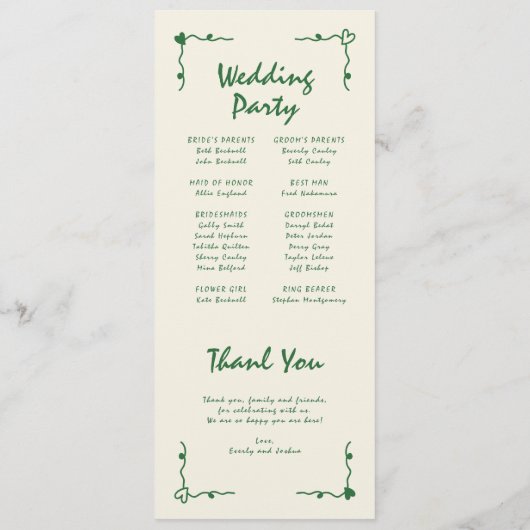 Handgeschriebenes Programm für den grünen Flachbil (Rückseite)