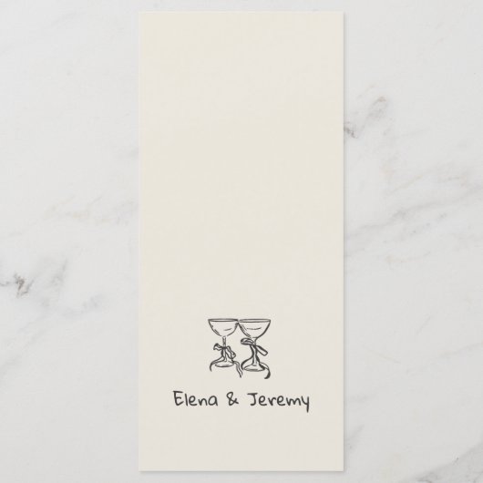 Handgeschriebenes Quirky Zeichnend Hochzeitsmenü Menükarte (Rückseite)