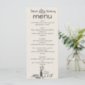 Handgeschriebenes Quirky Zeichnend Hochzeitsmenü Menükarte (Stehend Vorderseite)