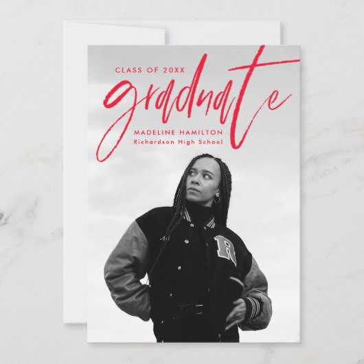 Handgeschriebenes Red Brush Script 4 Foto Abschlus Ankündigung (Vorderseite)