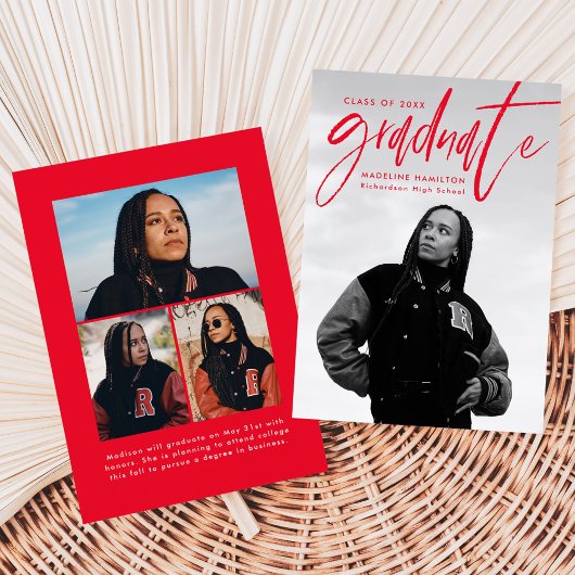 Handgeschriebenes Red Brush Script 4 Foto Abschlus Ankündigung