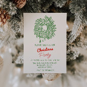 Handgeschriebenes Red Green Weihnachtskranz-Party Einladung