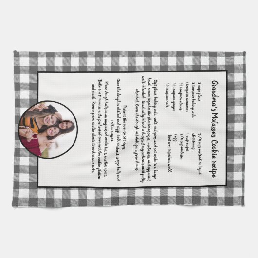 Handgeschriebenes Rezept Grau Kariertes Foto Geschirrtuch (Horizontal)