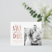 Handgeschriebenes Rose Gold Foto Save the Date Postkarte (Stehend Vorderseite)