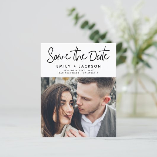 Handgeschriebenes Save the Date Foto Einladung (Stehend Vorderseite)