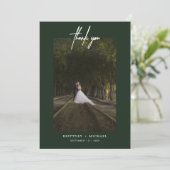 Handgeschriebenes schlichtes Foto grün Dankeskarte (Stehend Vorderseite)