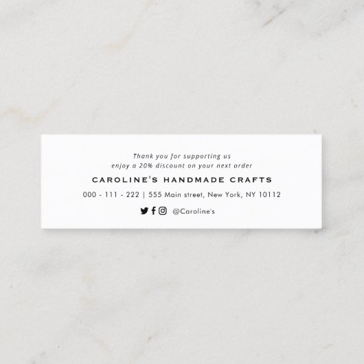 handgeschriebenes Schreiben Herzlichen Dank einfüg Mini Visitenkarte (Rückseite)