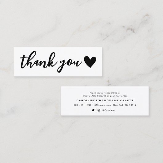 handgeschriebenes Schreiben Herzlichen Dank einfüg Mini Visitenkarte (Vorne/Hinten)
