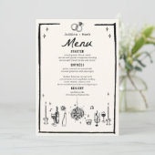 Handgeschriebenes Schwarz-weißes Menü für Hochzeit Menükarte (Stehend Vorderseite)