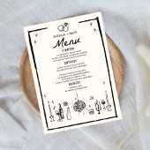 Handgeschriebenes Schwarz-weißes Menü für Hochzeit Menükarte
