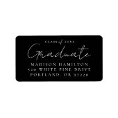 Handgeschriebenes Script Black Abschluss-Rücksende Adressaufkleber (Vorne)