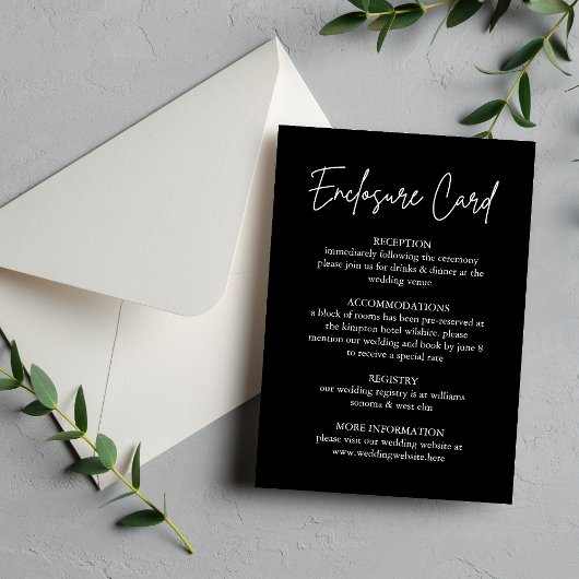 Handgeschriebenes Script Black Wedding Enclosure C Einladung