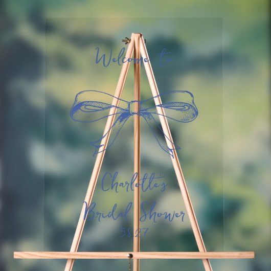 Handgeschriebenes Script Coquette Bow Blue Brautpa Acrylschild (Neutral)