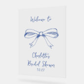 Handgeschriebenes Script Coquette Bow Blue Brautpa Acrylschild (Winkel)