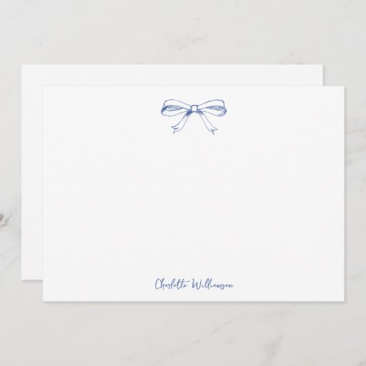 Handgeschriebenes Script Coquette Bow Blue Brautpa Dankeskarte (Vorne/Hinten)