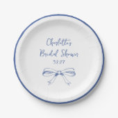 Handgeschriebenes Script Coquette Bow Blue Brautpa Pappteller (Vorderseite)