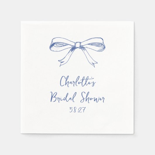 Handgeschriebenes Script Coquette Bow Blue Brautpa Serviette (Vorderseite)