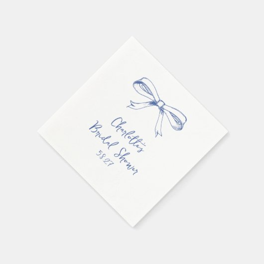 Handgeschriebenes Script Coquette Bow Blue Brautpa Serviette (Ecke)