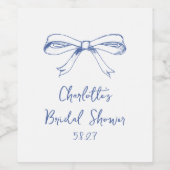 Handgeschriebenes Script Coquette Bow Blue Brautpa Weinetikett (Einzelnes Label)