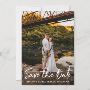Handgeschriebenes Script Couple-Foto Save The Date