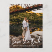 Handgeschriebenes Script Couple-Foto Save the Date Postkarte (Vorderseite)