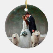 Handgeschriebenes Script Erste Weihnachtsfeier Fot Keramik Ornament (Hinten)