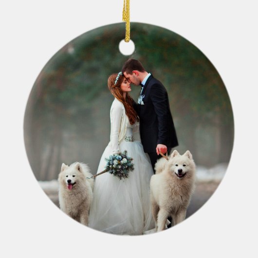 Handgeschriebenes Script Erste Weihnachtsfeier Fot Keramik Ornament (Hinten)