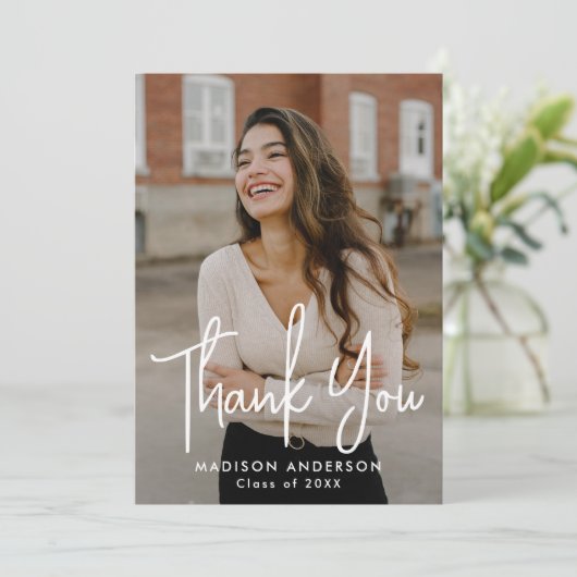 Handgeschriebenes Script-Foto-Abschluss Dankeskarte (Stehend Vorderseite)