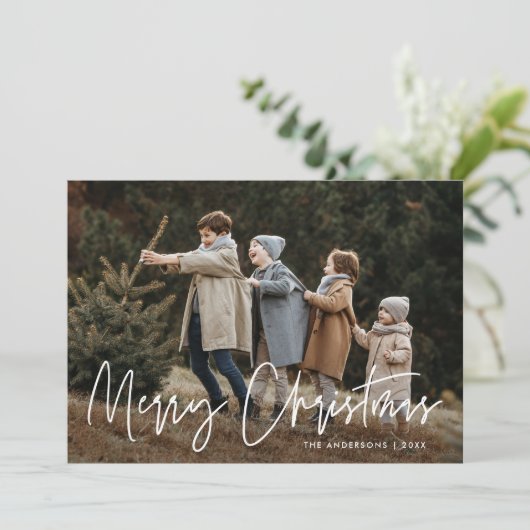 Handgeschriebenes Script Frohe Weihnachten 2 Foto (Stehend Vorderseite)