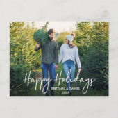 Handgeschriebenes Script Happy Holidays Couple Fot Postkarte (Vorderseite)