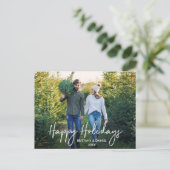 Handgeschriebenes Script Happy Holidays Couple Fot Postkarte (Stehend Vorderseite)
