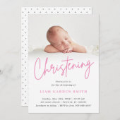 Handgeschriebenes Script Rosa Christening Taufe Fo Einladung (Vorne/Hinten)