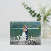 Handgeschriebenes Script Wedding Foto Vielen Dank Postkarte (Stehend Vorderseite)
