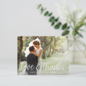 Handgeschriebenes Script Wedding Foto Vielen Dank Postkarte (Stehend Vorderseite)