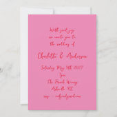 Handgeschriebenes Script Whimsy Pink Red Wedding Einladung (Vorderseite)