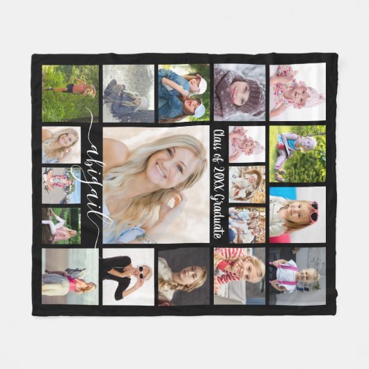 Handgeschriebenes Skript 19 Foto Collage Graduate  Fleecedecke (Vorderseite (Horizontal))