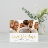 Handgeschriebenes Skript 3 Foto Hochzeit Speichern Folie Einladungspostkarte (Stehend vorne)