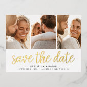 Handgeschriebenes Skript 3 Foto Hochzeit Speichern Folie Einladungspostkarte (Vorderseite)