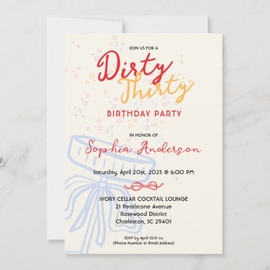 Handgeschriebenes Skript Coquette Bow Birthday Par Einladung (Vorderseite)